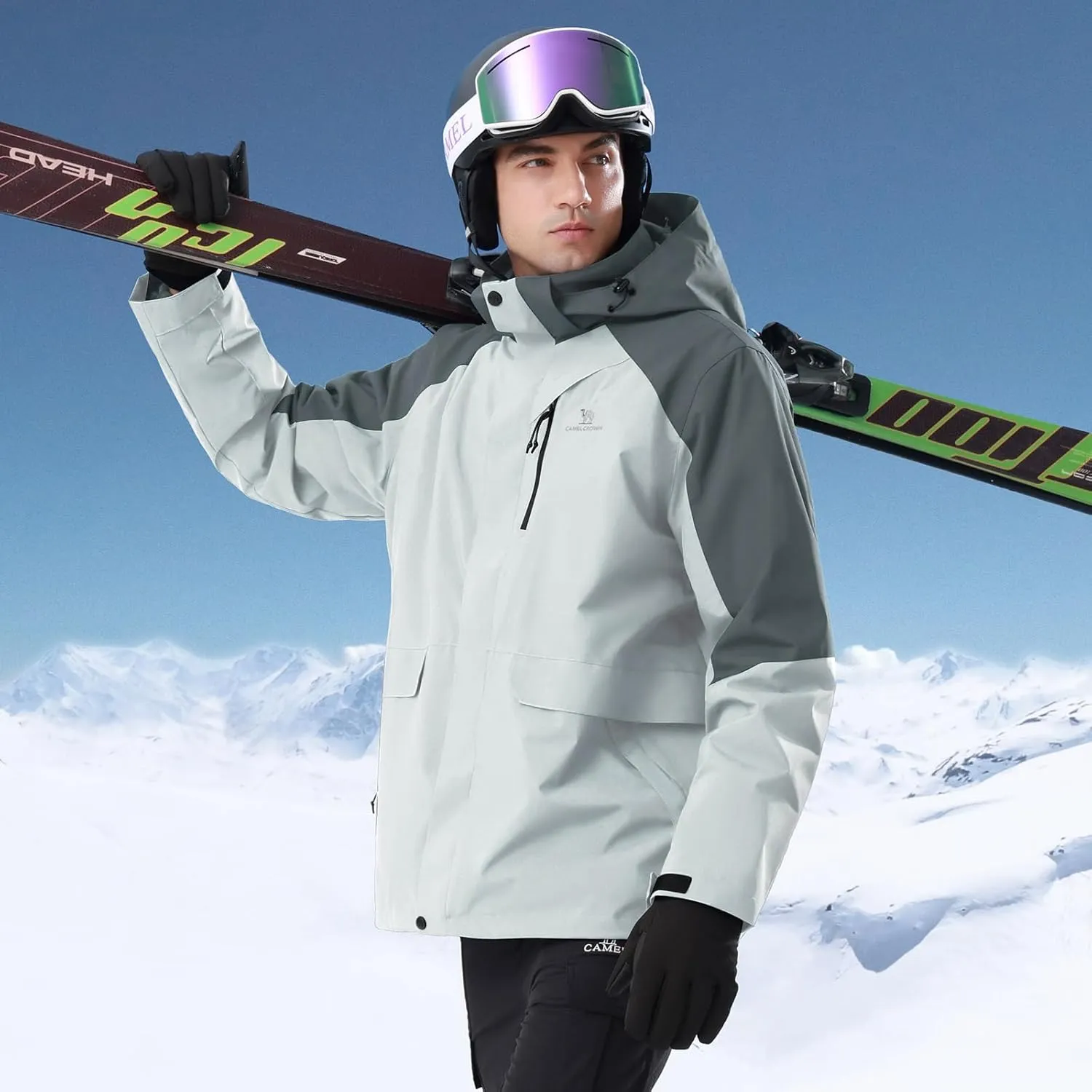 CAMEL CROWN Men’s Ski Jackets 3 in 1 Waterproof Winter Jackets Snow Jackets Windproof Hooded with Inner Fleece Coat