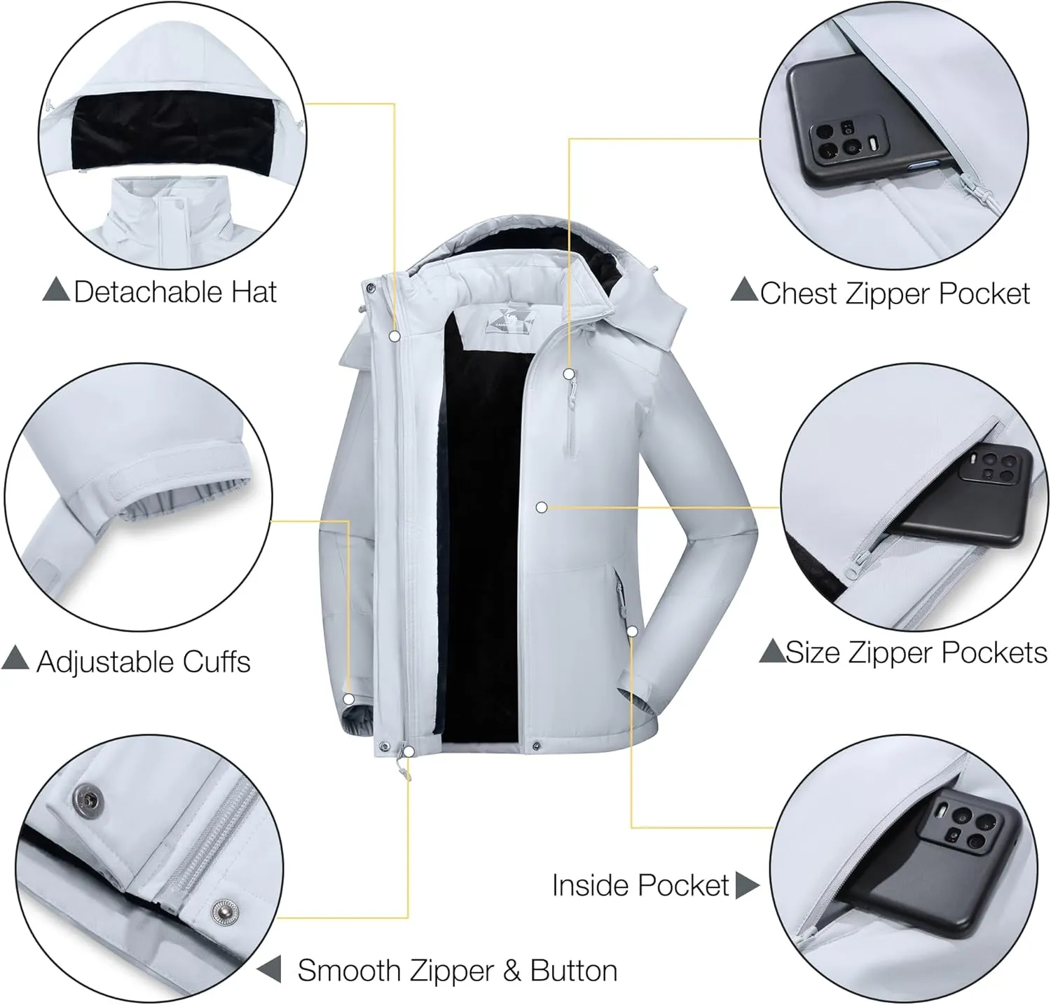 CAMELSPORTS Women's Waterproof Snow Ski Jakcet Fleece Warm Winter Coat Hooded Windproof Insulated Snowboarding Jacket