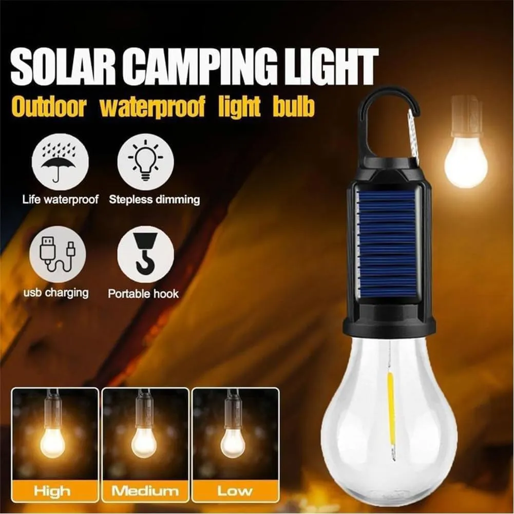 Camp Light Bulbs,Camp Bulb Pack,Solar Rechargeable Hooked Camping Light,Outdoor Household Tungsten Lights,Tent Lights Battery Powered with Clip Hook,for Hiking,Camping, Fishing(Spherical,4pcs)