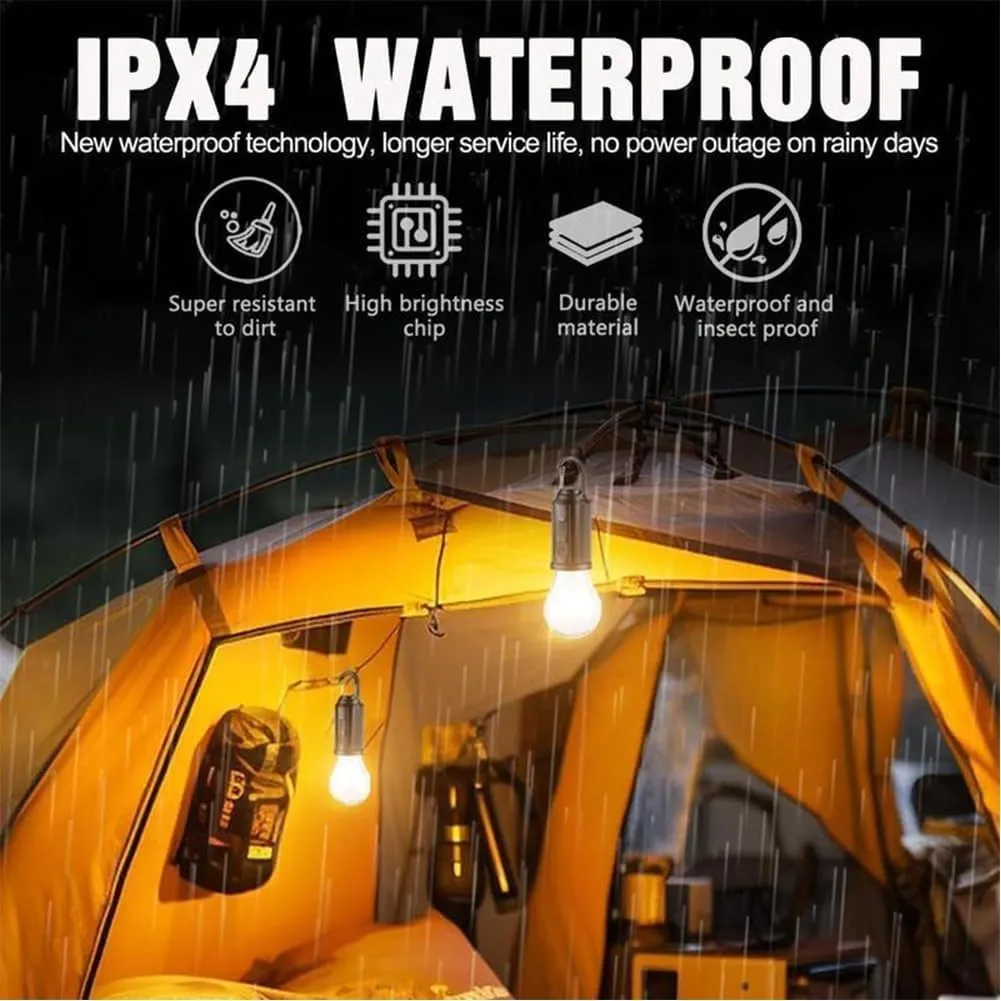 Camp Light Bulbs,Camp Bulb Pack,Solar Rechargeable Hooked Camping Light,Outdoor Household Tungsten Lights,Tent Lights Battery Powered with Clip Hook,for Hiking,Camping, Fishing(Spherical,4pcs)