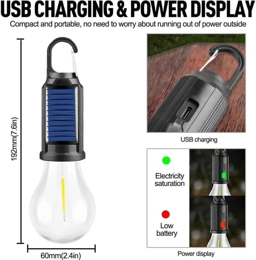 Camp Light Bulbs,Camp Bulb Pack,Solar Rechargeable Hooked Camping Light,Outdoor Household Tungsten Lights,Tent Lights Battery Powered with Clip Hook,for Hiking,Camping, Fishing(Spherical,4pcs)