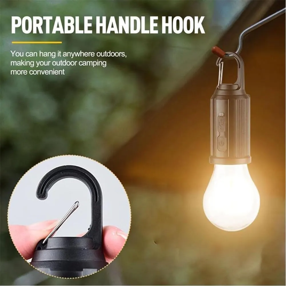 Camp Light Bulbs,Camp Bulb Pack,Solar Rechargeable Hooked Camping Light,Outdoor Household Tungsten Lights,Tent Lights Battery Powered with Clip Hook,for Hiking,Camping, Fishing(Spherical,4pcs)
