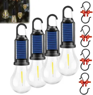 Camp Light Bulbs,Camp Bulb Pack,Solar Rechargeable Hooked Camping Light,Outdoor Household Tungsten Lights,Tent Lights Battery Powered with Clip Hook,for Hiking,Camping, Fishing(Spherical,4pcs)