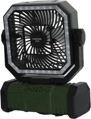 Camping Fan Outdoor Tent Battery Fan Recargable Summer LED RV Camping Gear with Light,Camping Portable Hook,Picnic,Outdoor Essentials,Green