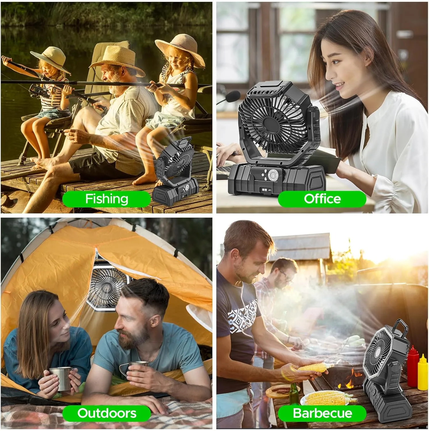 Camping Fan,20000mAh Rechargeable Battery Operated Outdoor Tent Fan with LED Light & Foldable Hook,4 Speeds with 270° Rotate Pivot for Camping,Barbecue,kitchen,Fishing Construction Sites…