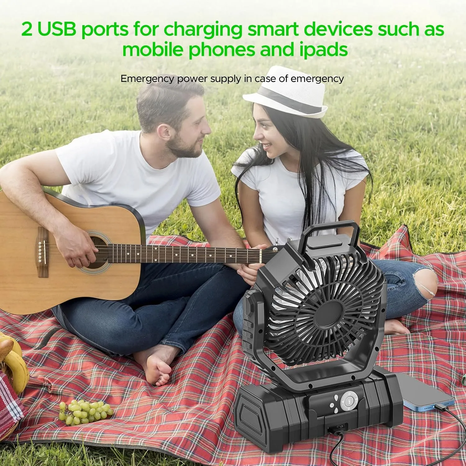 Camping Fan,20000mAh Rechargeable Battery Operated Outdoor Tent Fan with LED Light & Foldable Hook,4 Speeds with 270° Rotate Pivot for Camping,Barbecue,kitchen,Fishing Construction Sites…
