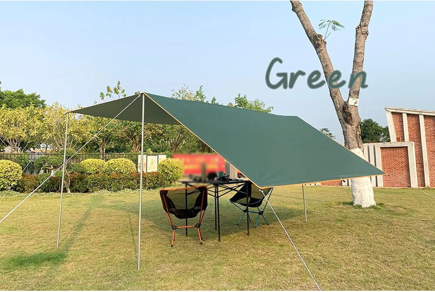 Camping Tarp,4x3m 3x3m Awning Waterproof Tarp Tent Shade Ultralight Garden Canopy Sunshade Outdoor Camping Hammock Tourist Beach Sun Shelter (Color : Green, Size : 3 * 3m)