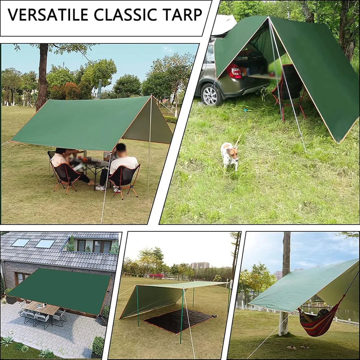 Camping Tarp,4x3m 3x3m Awning Waterproof Tarp Tent Shade Ultralight Garden Canopy Sunshade Outdoor Camping Hammock Tourist Beach Sun Shelter (Color : Green, Size : 3 * 3m)