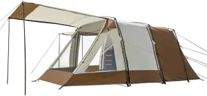 Camping Tent Outdoor Camping 4-5 People Tunnel One Room One Living Room Family Tent Double-Layer Large Space Three-Sided Breathable Mesh Easy to Build and Store