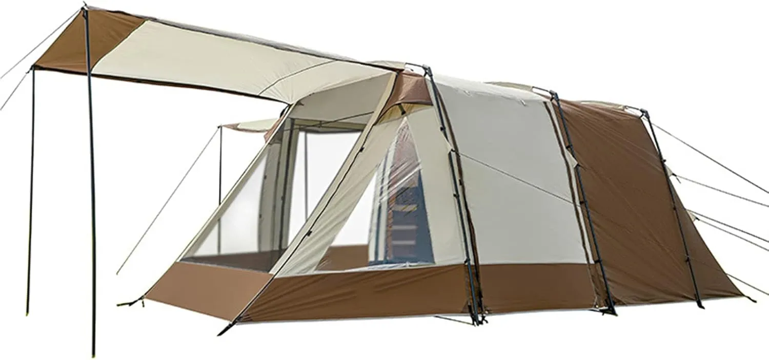 Camping Tent Outdoor Camping 4-5 People Tunnel One Room One Living Room Family Tent Double-Layer Large Space Three-Sided Breathable Mesh Easy to Build and Store