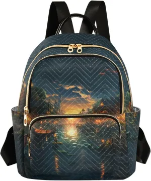 Candlelight Night View Fashion Travel Backpack for Women Multi Pockets Lightweight Purse for Women-M