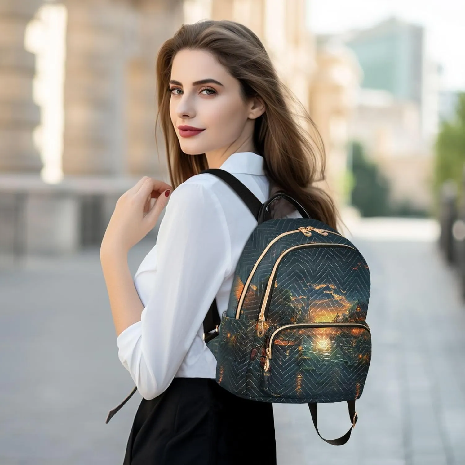 Candlelight Night View Fashion Travel Backpack for Women Multi Pockets Lightweight Purse for Women-M