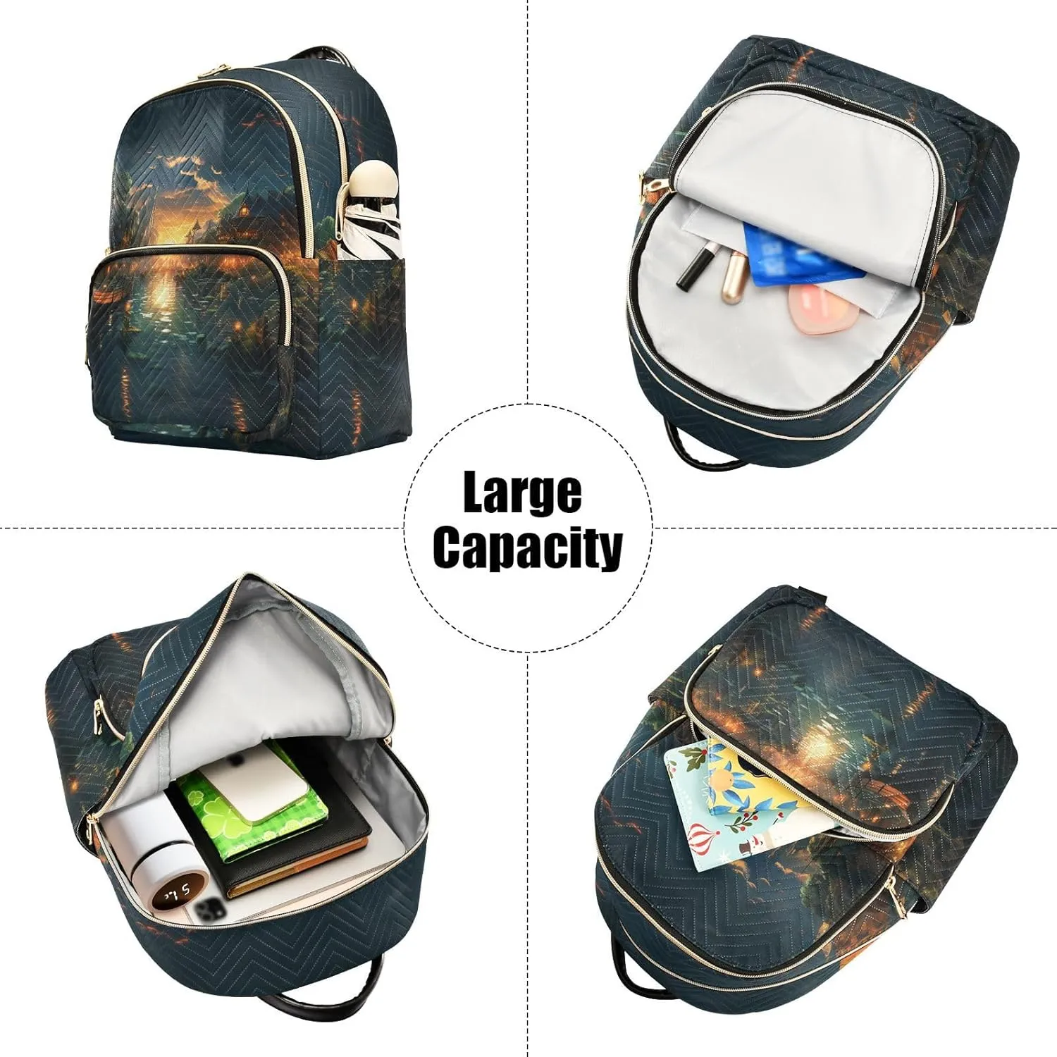 Candlelight Night View Fashion Travel Backpack for Women Multi Pockets Lightweight Purse for Women-M