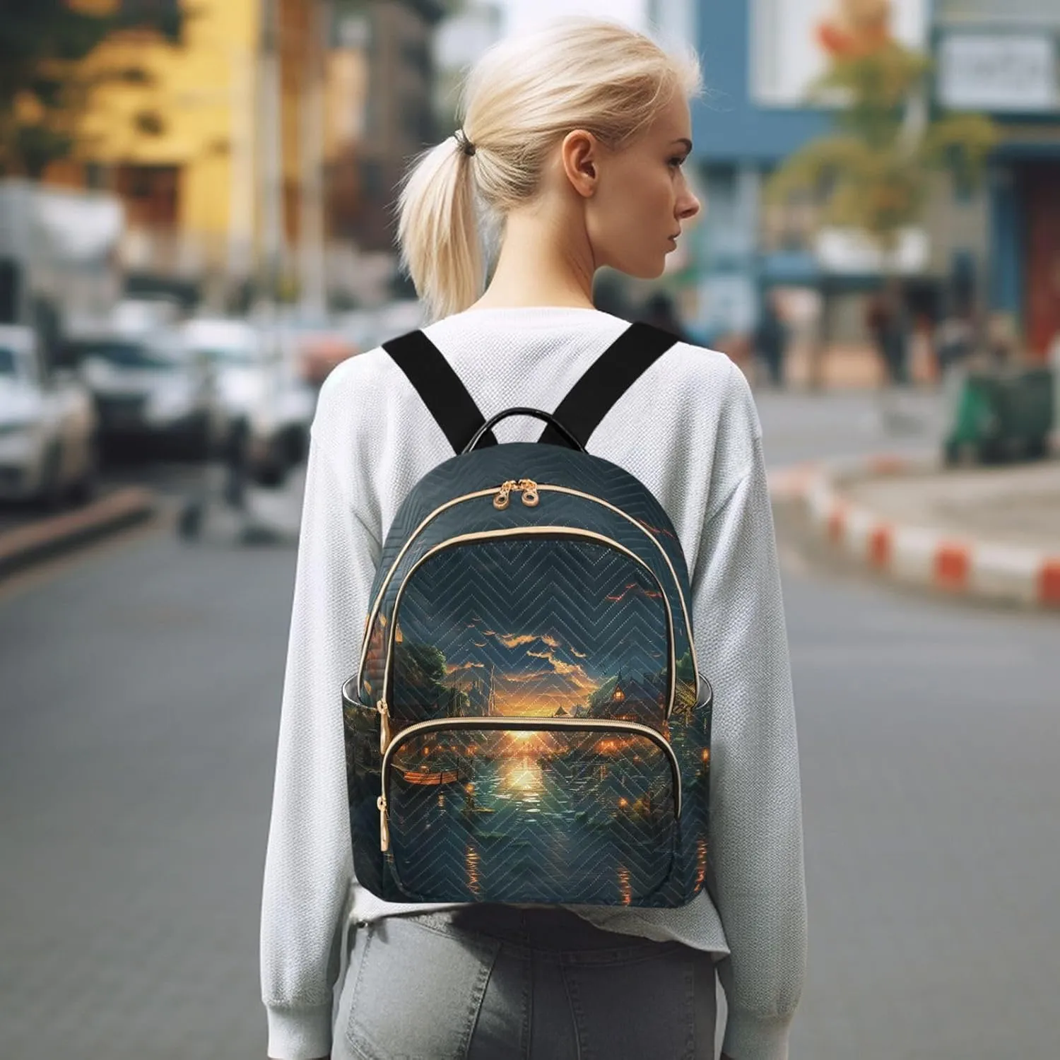 Candlelight Night View Fashion Travel Backpack for Women Multi Pockets Lightweight Purse for Women-M
