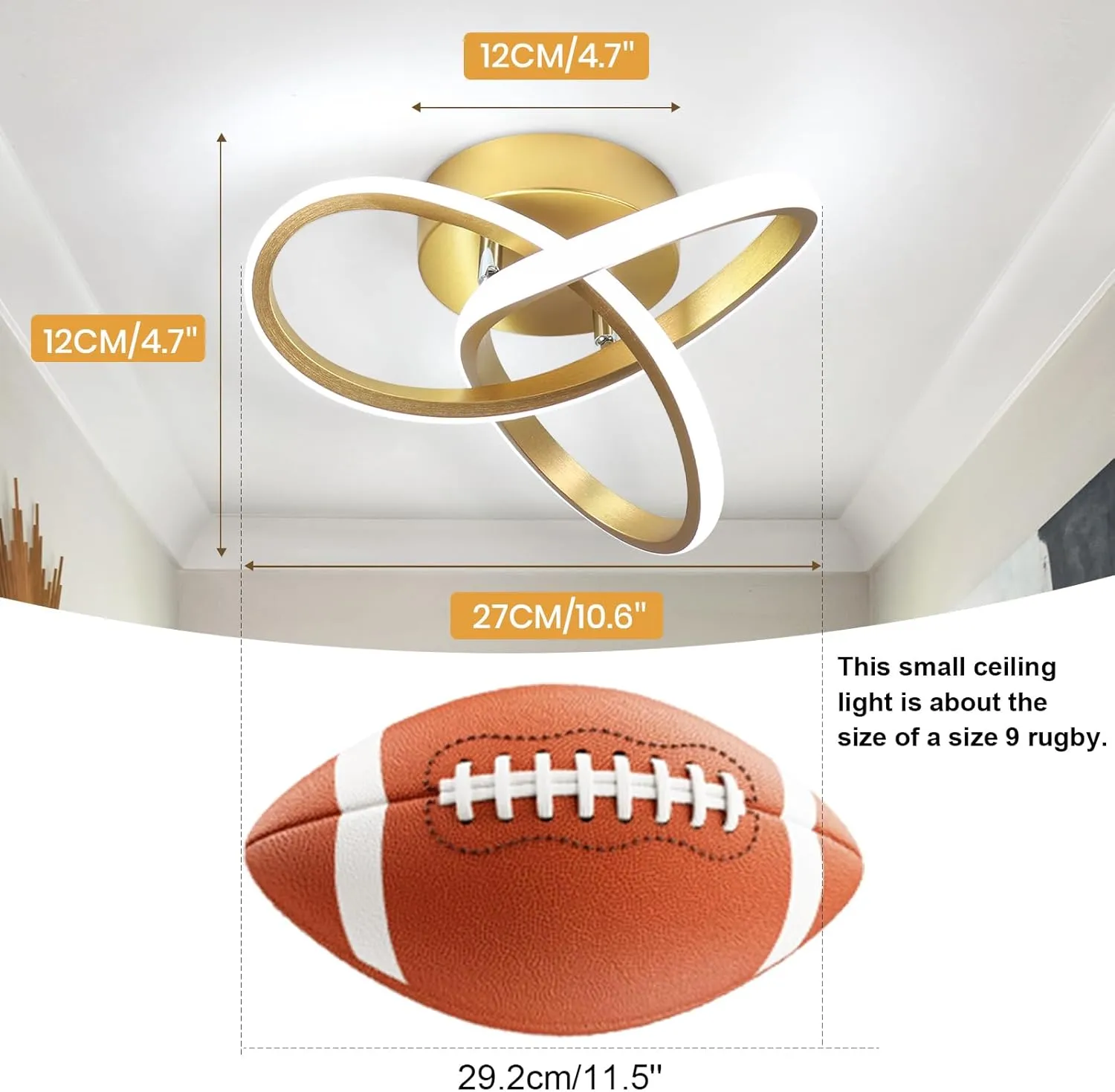CANEOE Modern Led Ceiling Light Fixture,6000K Gold Led Hallway Light Fixtures Ceiling Lamp for Hallway Bedroom Bathroom Kitchen Balcony Stair Aisle Ceiling Lamp Curved Design (Gold, 6000K)
