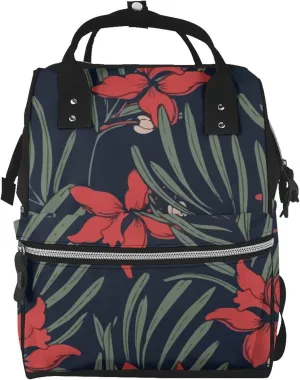 Canvas Bag Large Capacity Backpack For Women Hawaiian-Tropical-Raft-Floral Travel Back Pack With Pockets