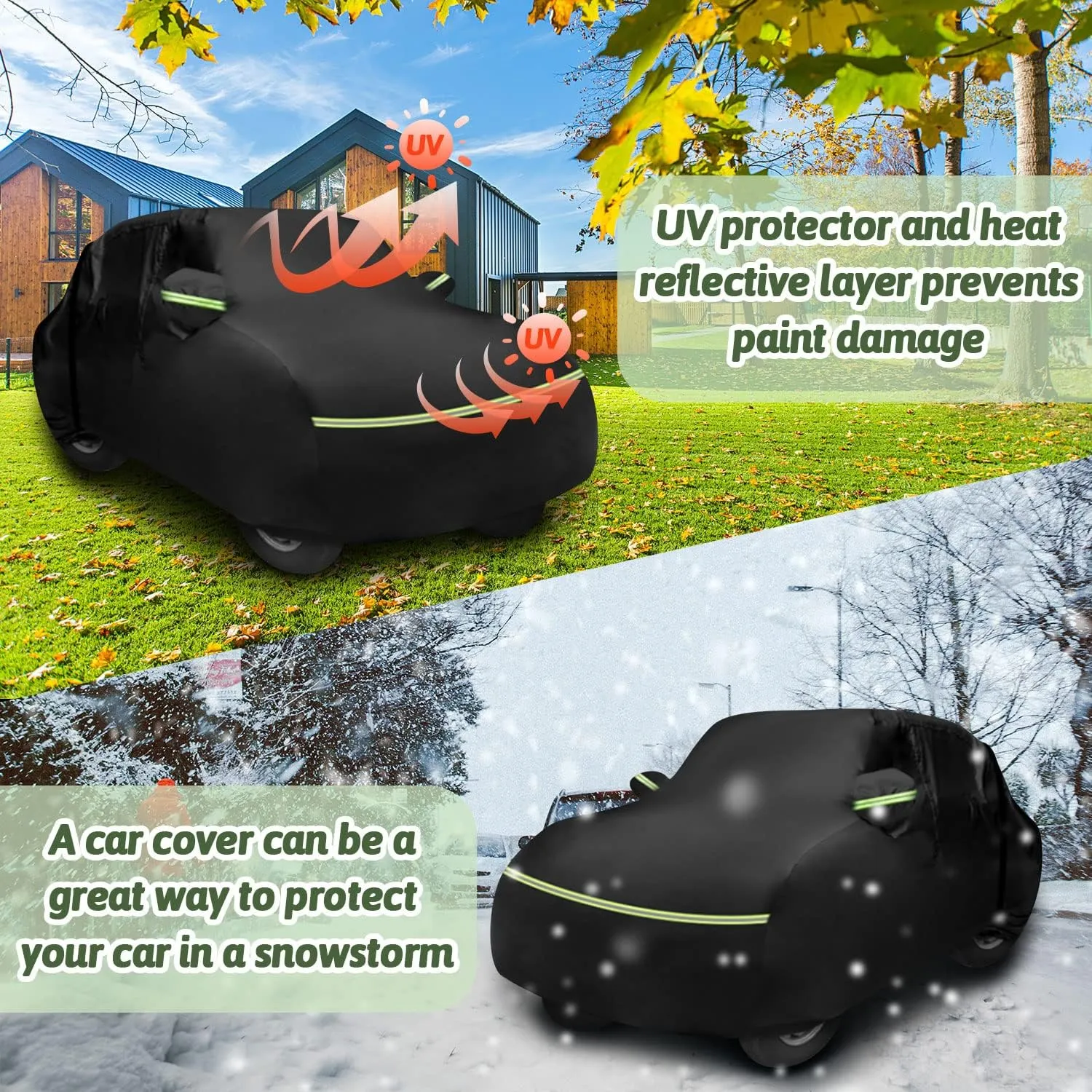 Car Covers for 1960-1980 Beetle Bug Sedan 2-Door, Waterproof All Weather Beetle Full Car Cover 210T Custom-fit Outdoor Windproof Cover with Door Zipper Up to 167”L(Black)