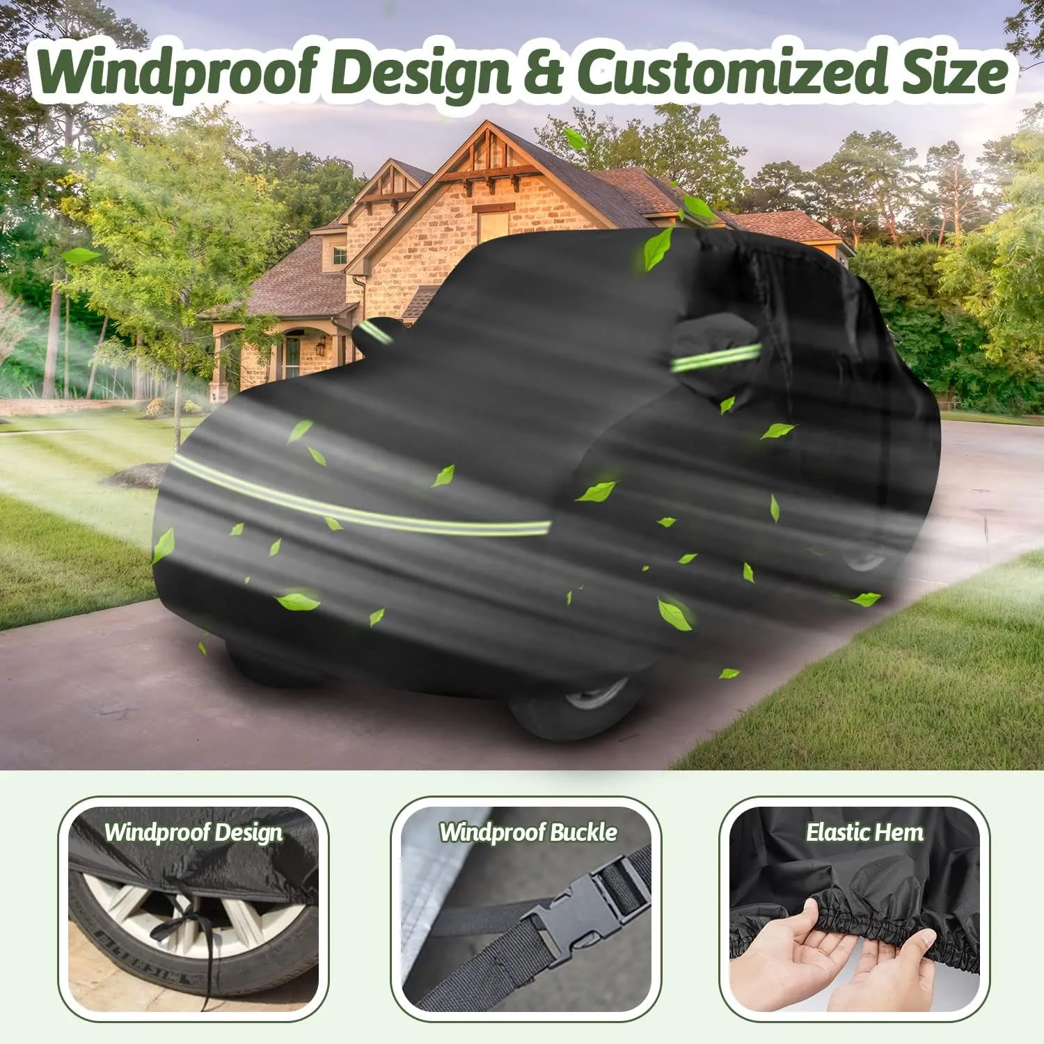 Car Covers for 1960-1980 Beetle Bug Sedan 2-Door, Waterproof All Weather Beetle Full Car Cover 210T Custom-fit Outdoor Windproof Cover with Door Zipper Up to 167”L(Black)