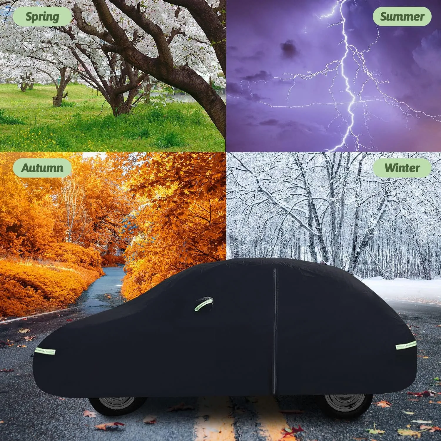 Car Covers for 1960-1980 Beetle Bug Sedan 2-Door, Waterproof All Weather Beetle Full Car Cover 210T Custom-fit Outdoor Windproof Cover with Door Zipper Up to 167”L(Black)
