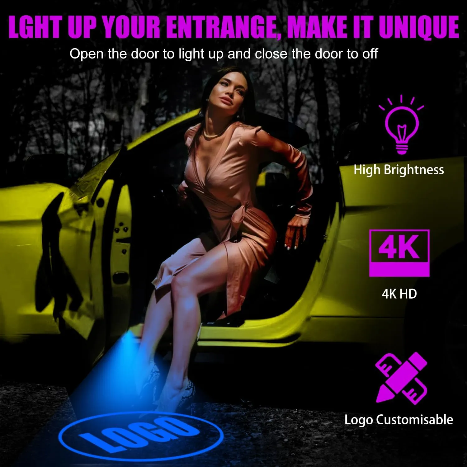 Car Door Logo Projector for CT6 XTS ATS XT4 XT5 XT6 ATS SRX Easy to Install Car Door Lights Super Performance LED Welcome Puddle Light Auto Accesories (for CAA-DII-lla, 4)