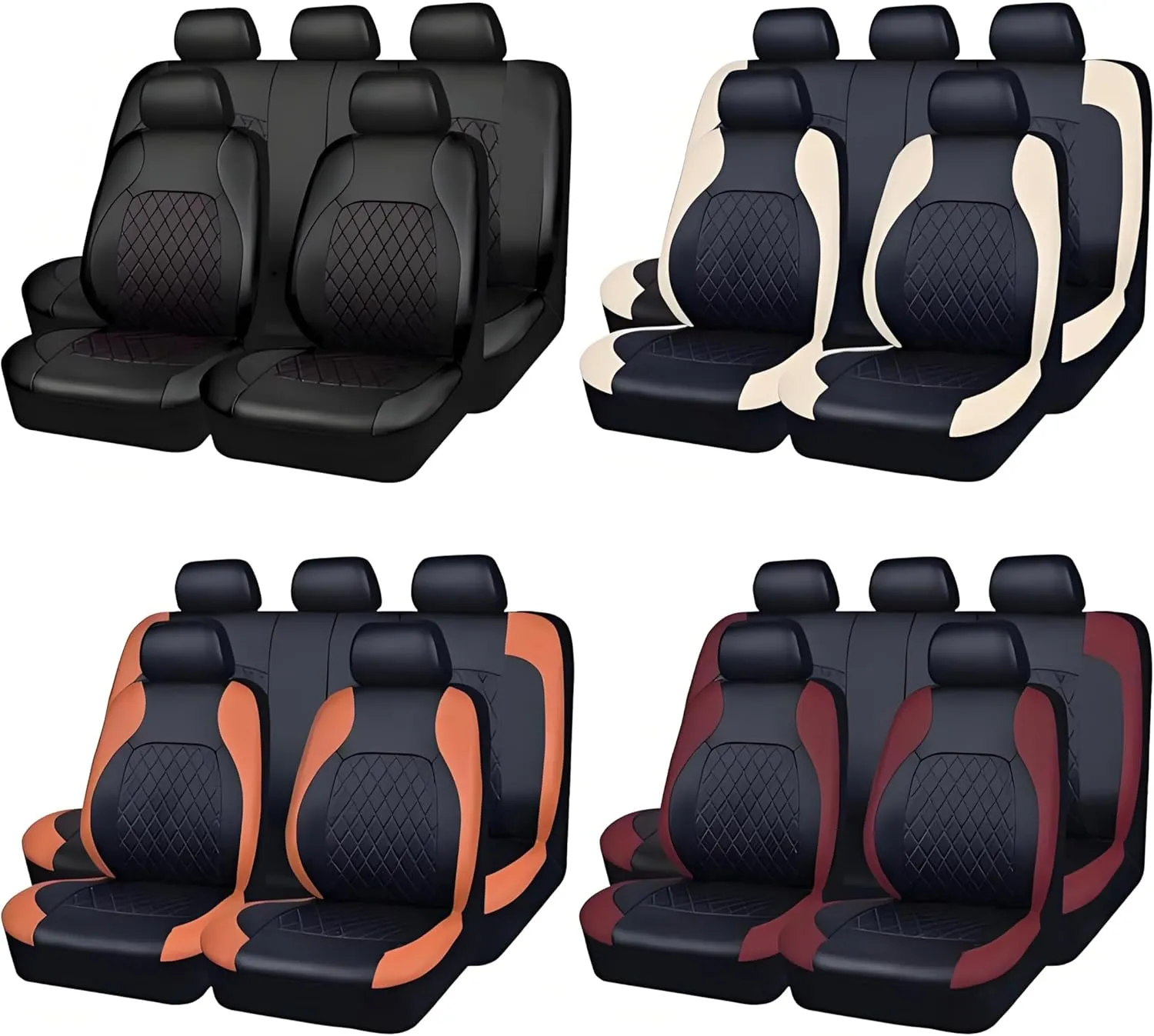 Car Seat Cover Sets for Holden Statesman,Front Rear Covers Protector Waterproof Breathable Comfortable Full Surround Kit Airbag Compatible Accessories,Red