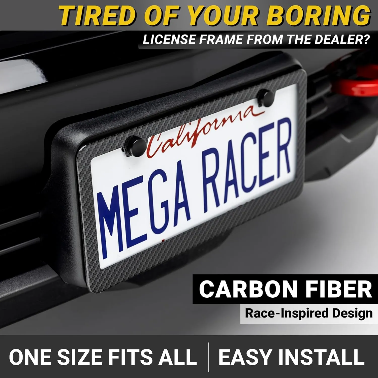 Carbon Fiber License Plate Frames 2 Pack | License Plate Holder for Truck Car Tag Frame | Cool Metal Black Licence Plate Frame Men | Marco Porta Placas Para Auto De Carro | Front Rear Thin Slim 2 Hole