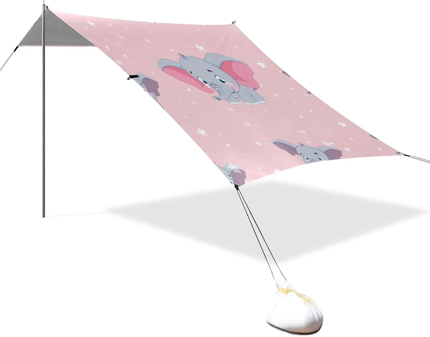 Cartoon Cute Brown Elephant Designed UPF50 Foldable Beach Tent Easy Setup Sun Shade with Sandbags and Shovel for Camping, Picnics, Backyard Sombra para Playa