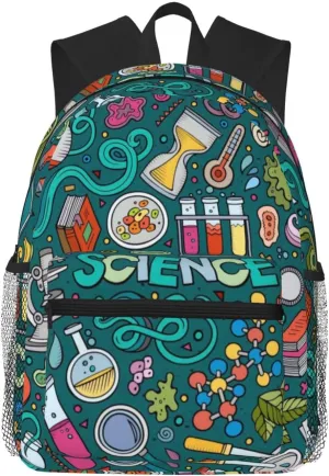 Cartoon Science Theme Print Lightweight And Comfortable Duffel Bag, Casual Daypack, Multipurpose Backpack, Black
