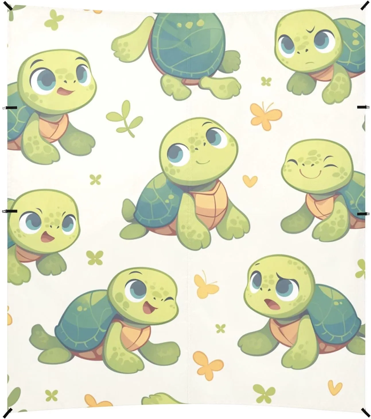 Cartoon Turtles Flowers Foldable Beach Tent UPF50  Protection Water-Resistant Sun Shade with Sandbags & Sand Shovel for Camping, Picnics, Backyard & Fishing