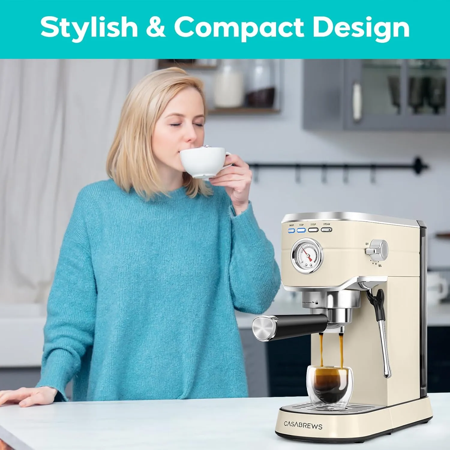 CASABREWS CM5418 Espresso Machine 20 Bar, Espresso Maker with Milk Frother Steam Wand, Stainless Steel Espresso Coffee Machine with 34oz Removable Water Tank, Creamy