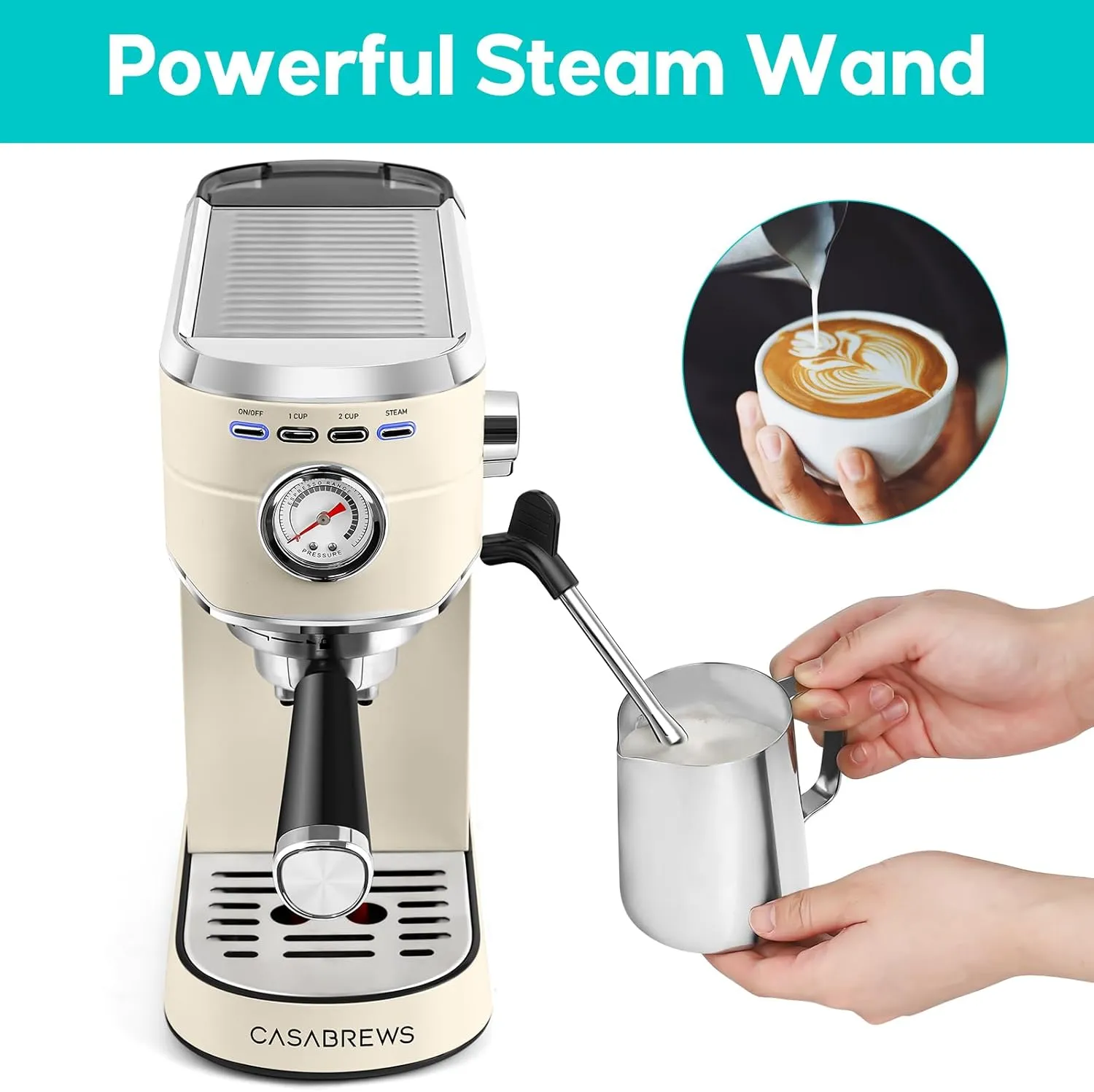 CASABREWS CM5418 Espresso Machine 20 Bar, Espresso Maker with Milk Frother Steam Wand, Stainless Steel Espresso Coffee Machine with 34oz Removable Water Tank, Creamy