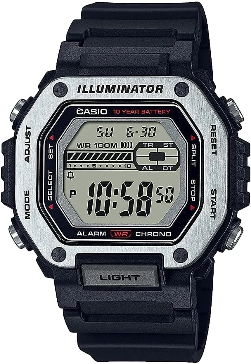 Casio LED Illuminator Dual-Time 1/100-Second Stopwatch w/ 5 Multi-Function Alarms MWD-110H-1AV