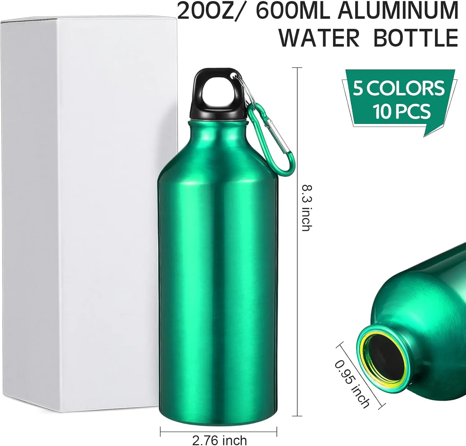 CHENGU 10 Pcs Aluminum Water Bottle 20 oz Reusable Bottles Lightweight Leak Proof Aluminum Sports Travel Bottles with Twist Cap Buckle for Gym, Hiking, Cycling, Camping, Fishing