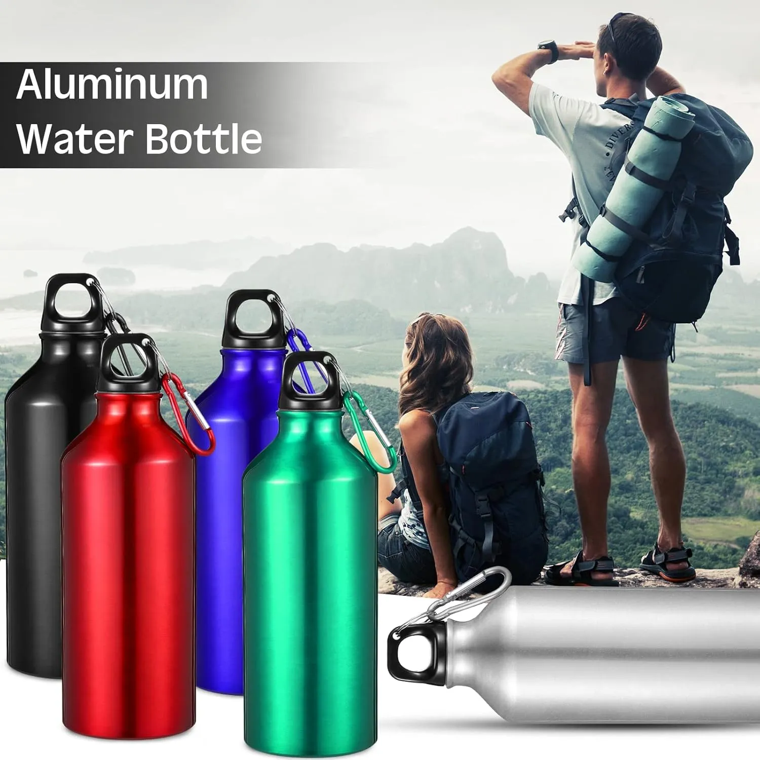 CHENGU 10 Pcs Aluminum Water Bottle 20 oz Reusable Bottles Lightweight Leak Proof Aluminum Sports Travel Bottles with Twist Cap Buckle for Gym, Hiking, Cycling, Camping, Fishing
