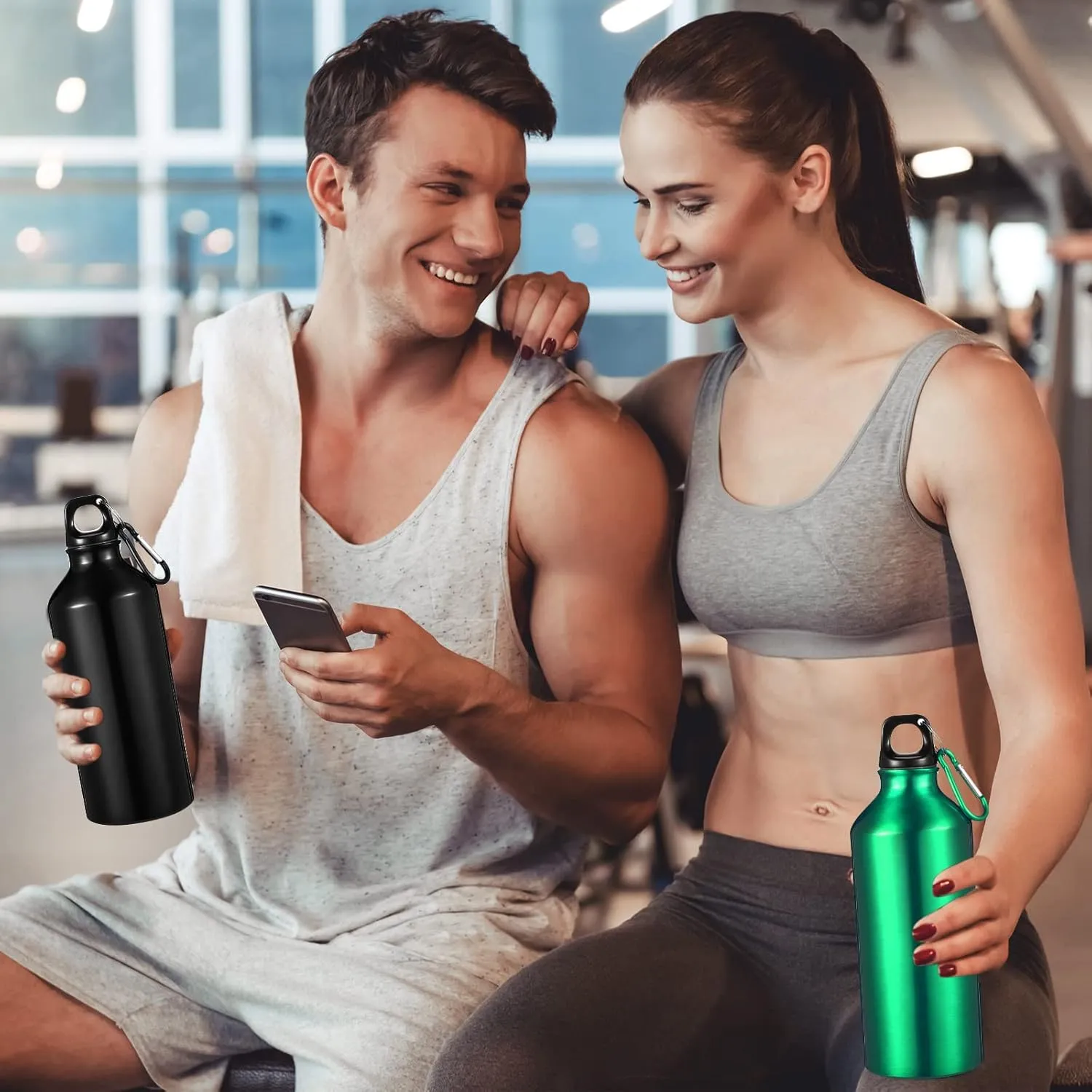 CHENGU 10 Pcs Aluminum Water Bottle 20 oz Reusable Bottles Lightweight Leak Proof Aluminum Sports Travel Bottles with Twist Cap Buckle for Gym, Hiking, Cycling, Camping, Fishing