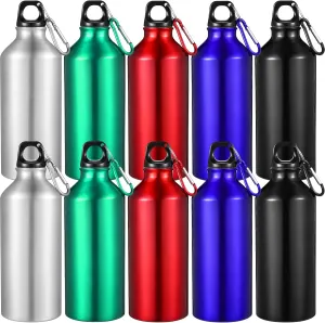 CHENGU 10 Pcs Aluminum Water Bottle 20 oz Reusable Bottles Lightweight Leak Proof Aluminum Sports Travel Bottles with Twist Cap Buckle for Gym, Hiking, Cycling, Camping, Fishing