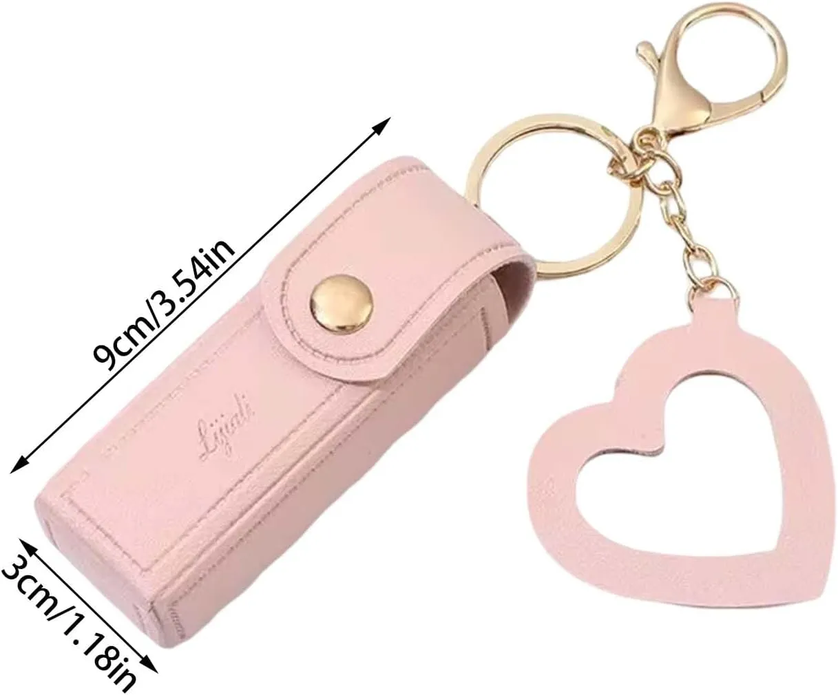 Cherishty Lip Oil Keychain, Lipstick Holderkeychain with Mirror, PU Leather Potable Lips Gloss Holder for Travel Storage (Pink)