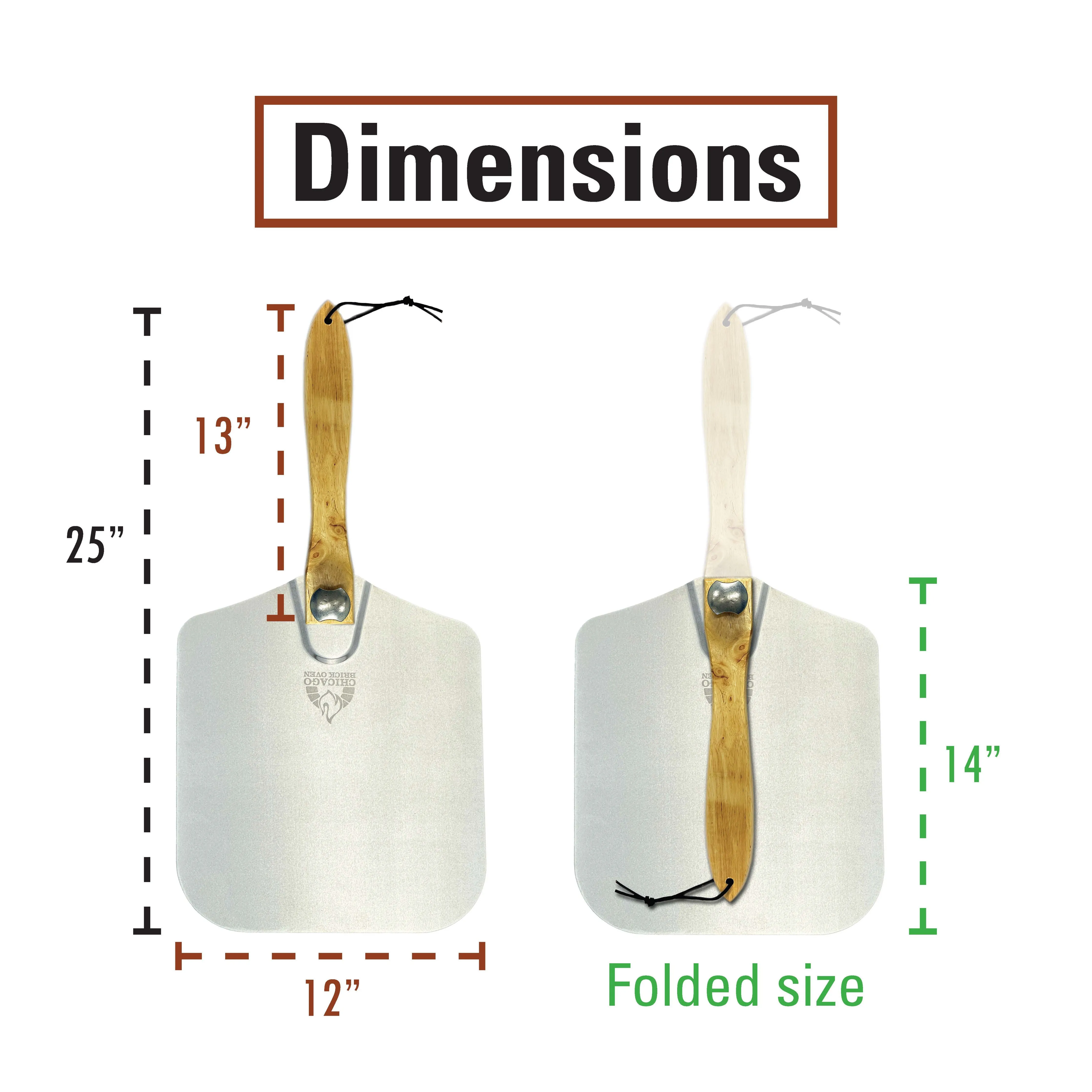 Chicago Brick Oven Aluminum Pizza Peel 12" x 14" with Foldable Wooden Handle - 25" Long