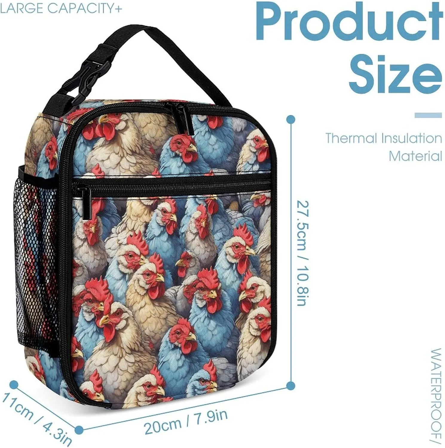 Chicken Backpack with Lunch Box & Pencil Case, 16 Inch Cute Chicken Themed Bookbag, Adjustable Lightweight Large Capacity, Colorful Chicken Backpack Set for Kids Girls Boys School