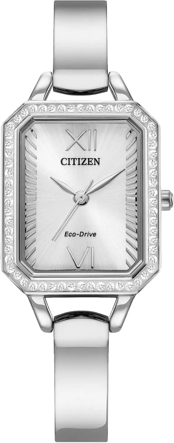 Citizen Ladies' Silhouette Crystal Eco-Drive Bangle Watch, Rectanlge Case, 3-Hand, Stainless Steel