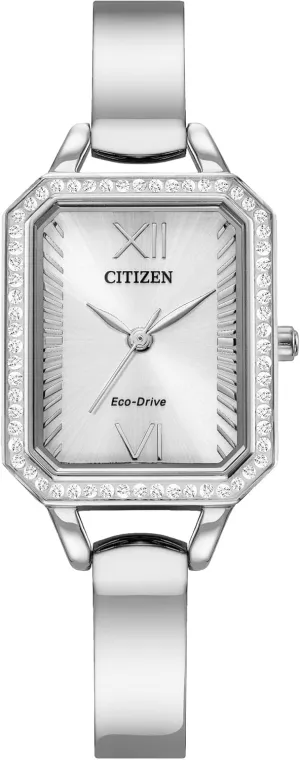 Citizen Ladies' Silhouette Crystal Eco-Drive Bangle Watch, Rectanlge Case, 3-Hand, Stainless Steel