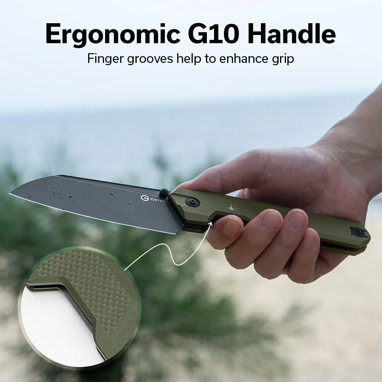 CIVIVI Hid Folding Pocket Knife, 4.14" Sharp 14C28N Blade G10 Handle Nested Liner Lock Kitchen Knife with Thumb Stud Opener, Ideal for Outdoor Use Camping Hiking and EDC C23008-2, OD Green