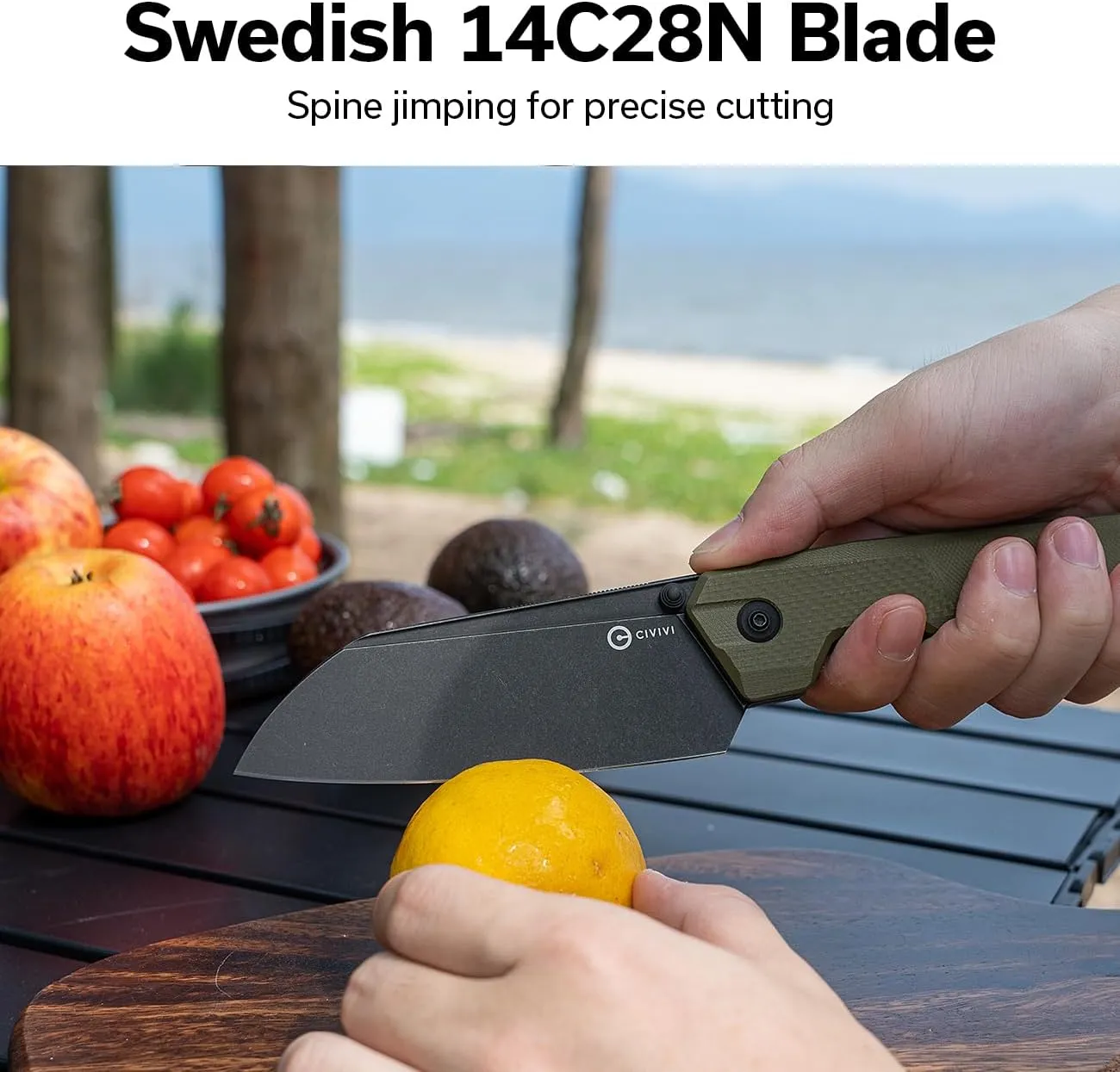 CIVIVI Hid Folding Pocket Knife, 4.14" Sharp 14C28N Blade G10 Handle Nested Liner Lock Kitchen Knife with Thumb Stud Opener, Ideal for Outdoor Use Camping Hiking and EDC C23008-2, OD Green