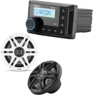 Clarion CMM-10 Marine Source Unit with CMS-651-SWB 6.5-inch Marine Coaxial Speakers, Sport Grilles