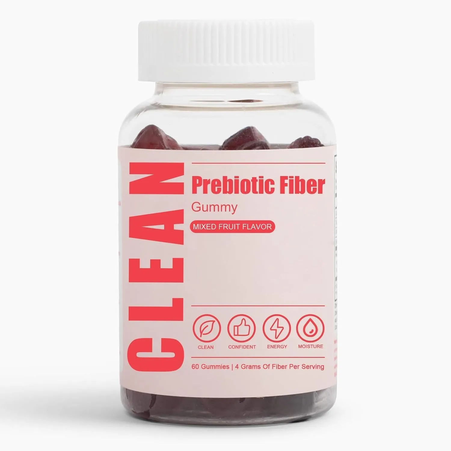 Clean Prebiotic Fiber Gummy, Clean Fiber Gummies for Men, Men Prebiotic Supplement for Digestive Gut Health, Non-GMO, 60 Gummies / 4g Fibers Per Serving
