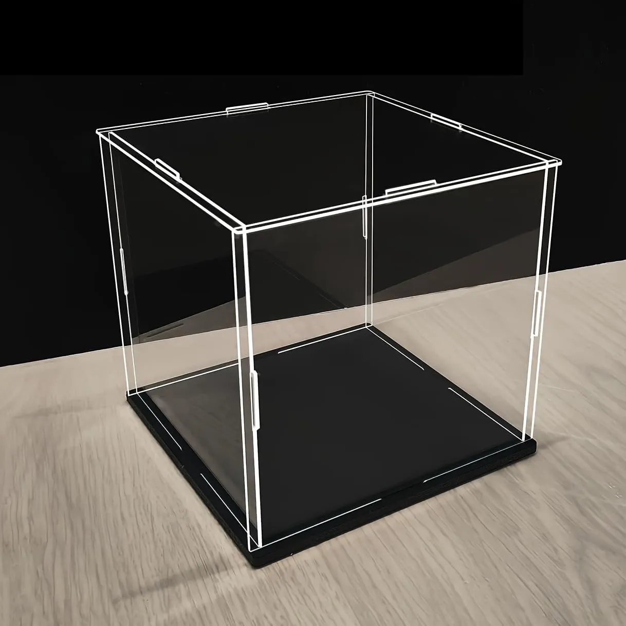 Clear Acrylic Display Case, Assemble Cube Display Box Stand with Black Base, Dustproof Protection Showcase for Collectibles Memorabilia Figurines (8*8*10inch;20*20*H25cm)
