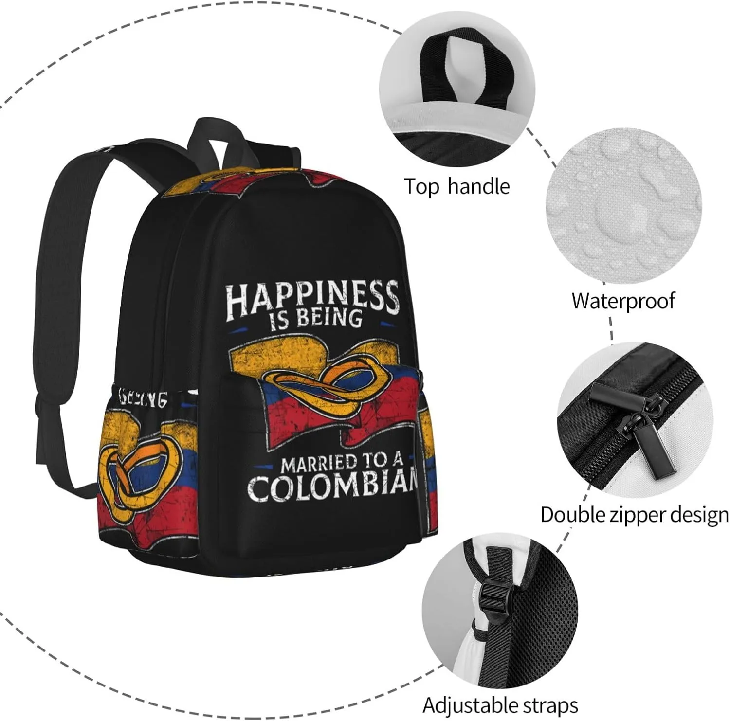 Colombia Marriage Colombian Married Flag Culture Backpack Large Capacity Backpack Lightweight Double Shoulder Bag For Women Men Travel