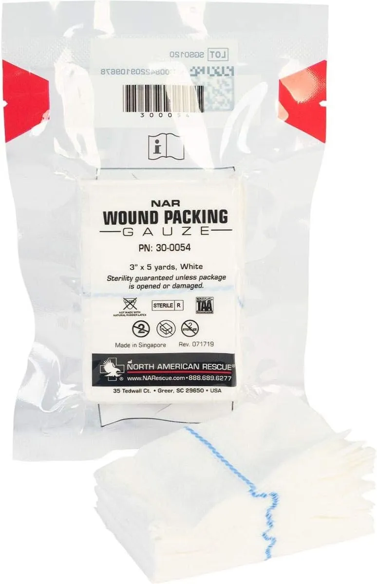 Compact, Z-Fold Wound Packing Gauze 30-0054 by North American Rescue (6 Pack)