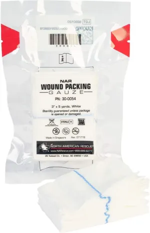 Compact, Z-Fold Wound Packing Gauze 30-0054 by North American Rescue (6 Pack)