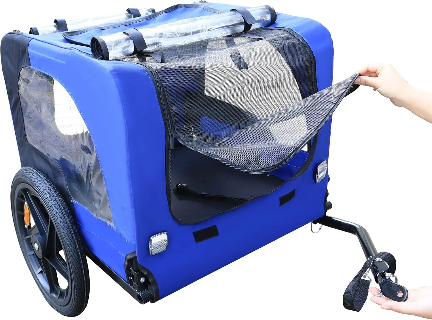 Convenient Pet Transportation with Foldable Dog Bike Trailer, Sturdy Steel Frame, Safe Design for Medium-Sized Dogs, Blue